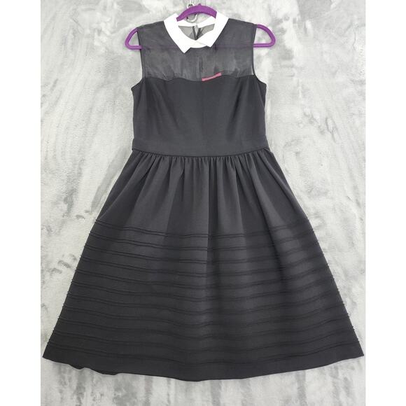 Betsey Johnson Sleeveless Collared Sheer Midi Dress Size 10 Black White Party - Picture 1 of 10